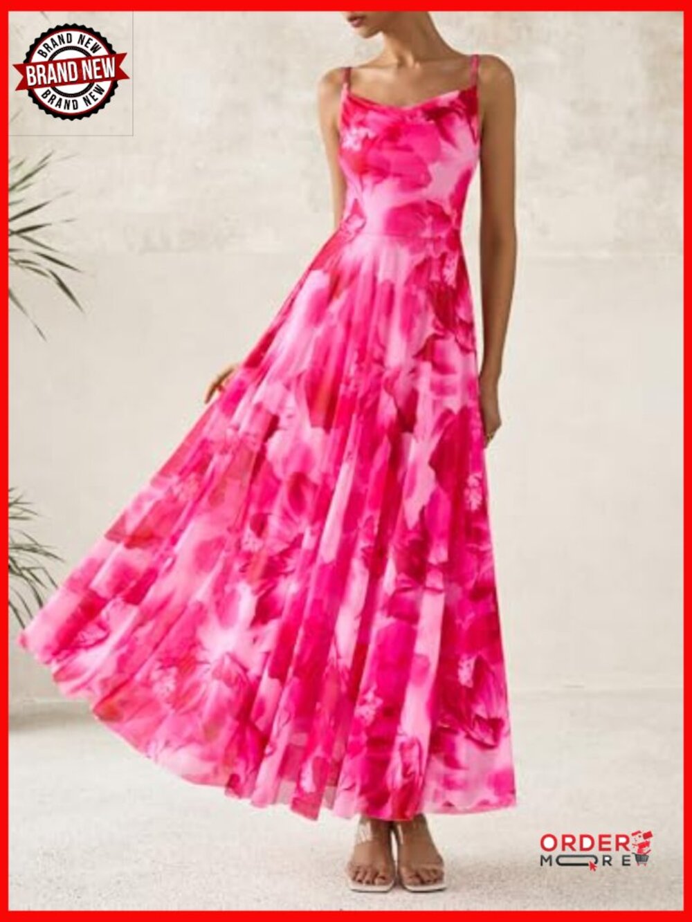 Sleeveless Cowl Neck Floral Maxi Dress A-Line Mesh Summer - Picture 2 of 7